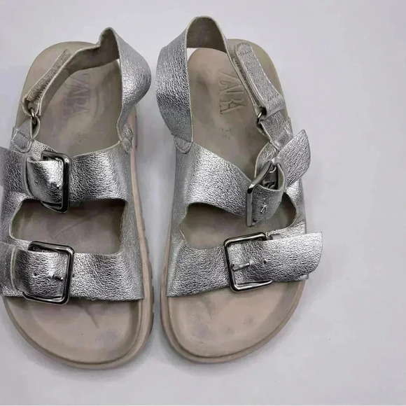 Zara metallic silver sandals size 30 chunky adjustable‎ straps - Picture 5 of 5